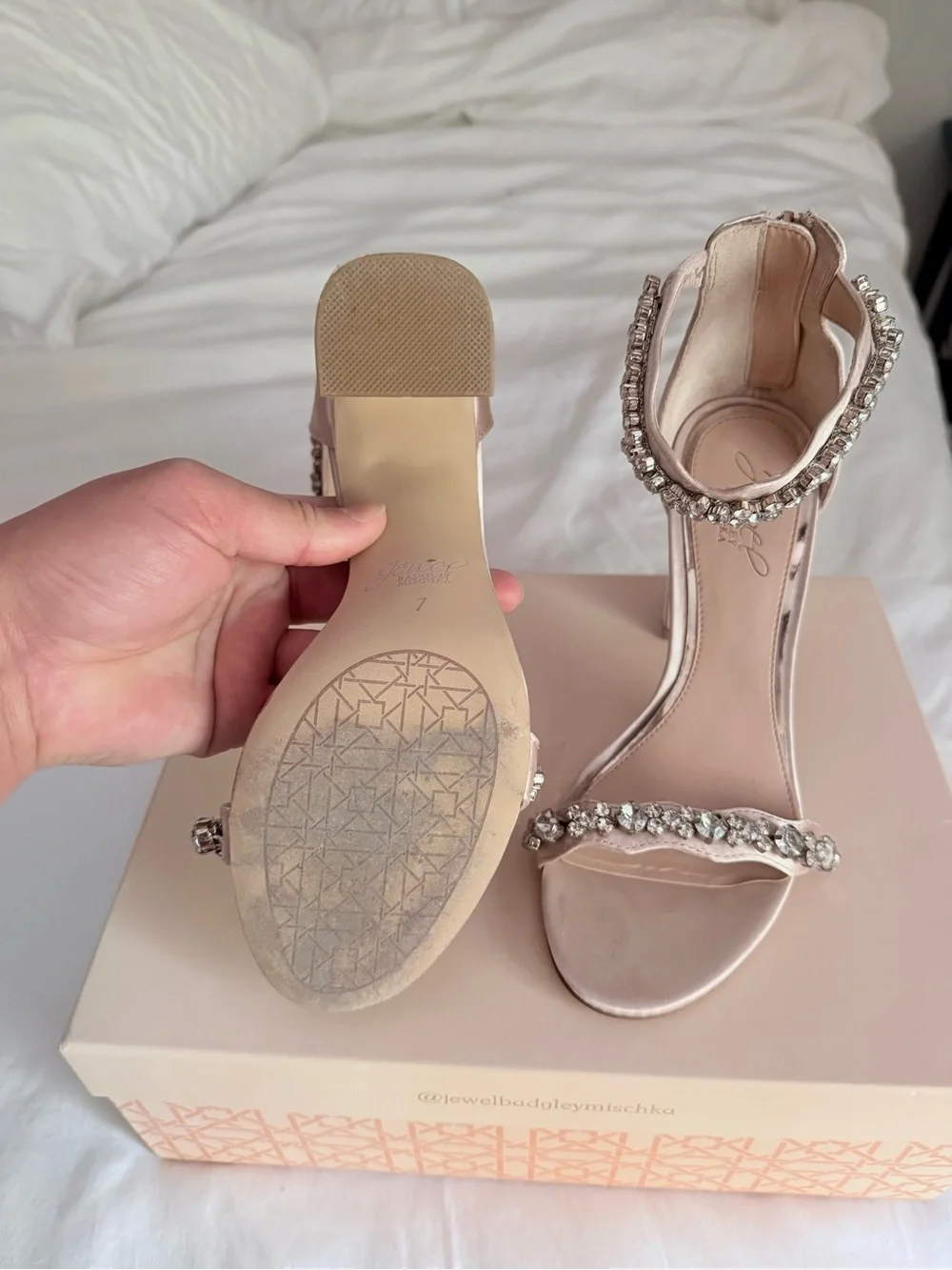 Jewel Badgley Mischka Odessa Crystal Adorned Block Heel